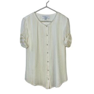 Ivory Striped Button-Up Blouse